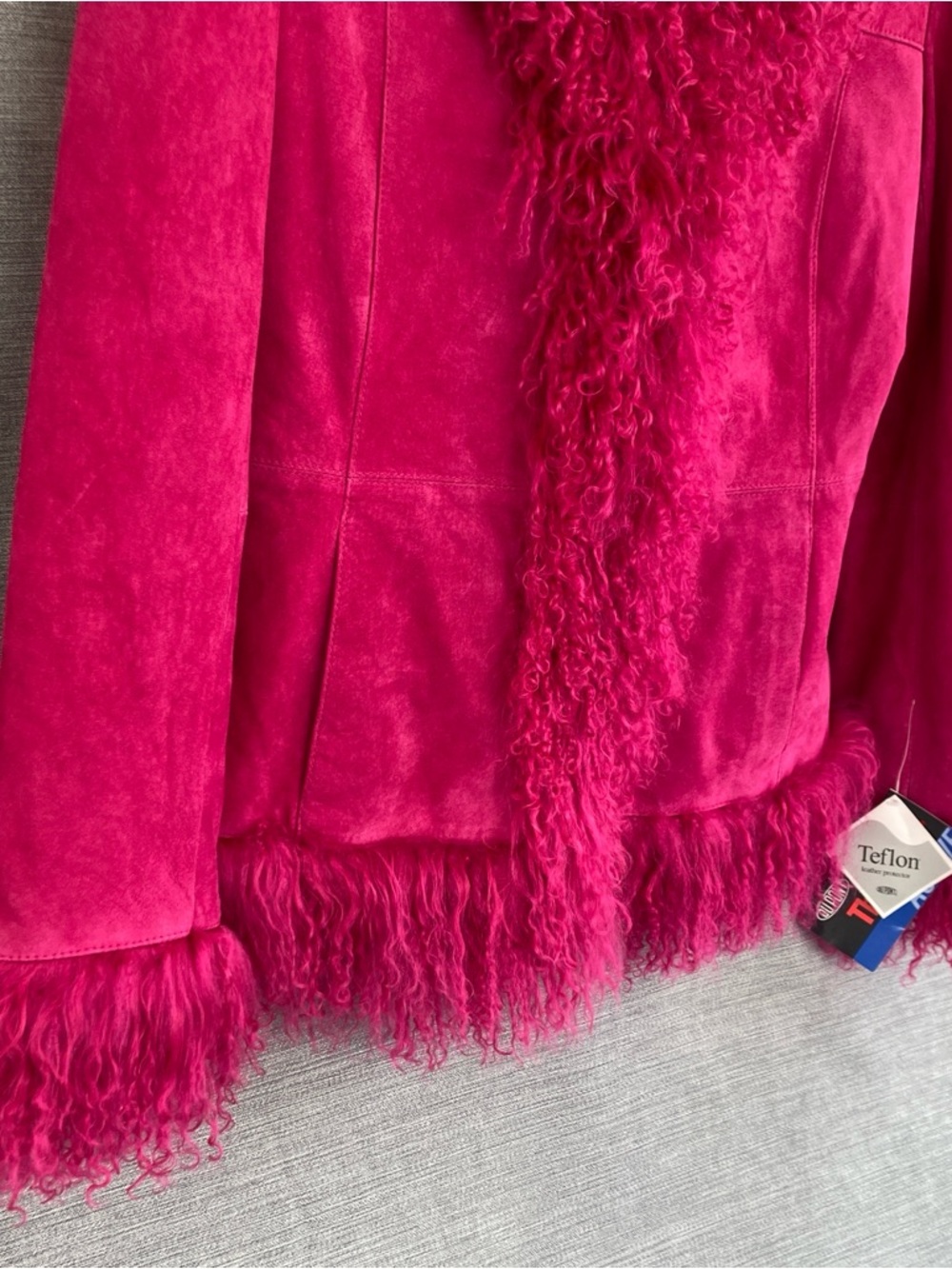 Danier Hot Pink Mongolian Fur Trim Suede Jacket XS-S - Picture 4 of 7
